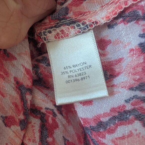 Christopher & Banks Short Sleeve Gauze Printed Blouse Top Pink Size Large - Picture 5 of 5